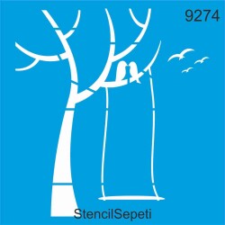 Ağaç Kuşlar ve Salıncak - StencilSepeti
