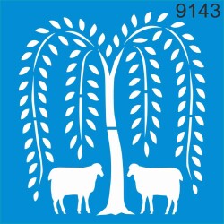 Ağaç ve Koyunlar - StencilSepeti
