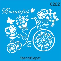 Bisiklet ve Çiçekler - StencilSepeti