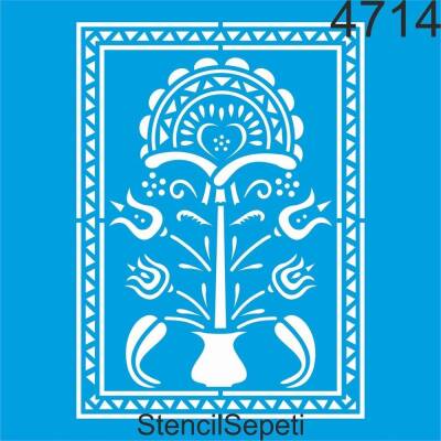 Çiçekli Çerçeve Deseni - Stencil Şablon - 1