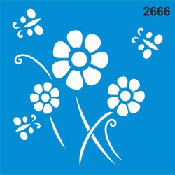 Kelebek ve Papatyalar - Stencil Boyama Şablonu - StencilSepeti