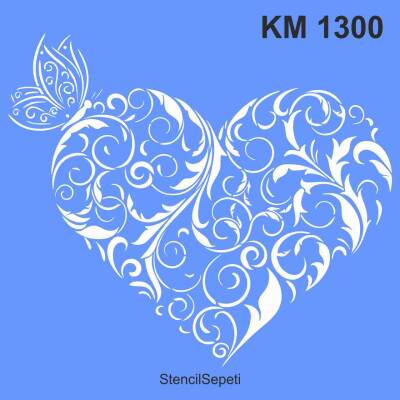 Kelebekli Kalp Deseni - Stencil Boyama Şablonu - 1