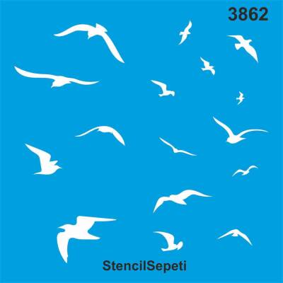Kuşlar Deseni - Stencil Boyama Şablonu - 1