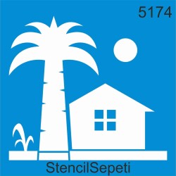 Tropikal Ada Kulübe Deseni - Stencil Boyama Şablonu - StencilSepeti