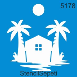 Tropikal Ada Kulübe Deseni - Stencil Boyama Şablonu - StencilSepeti